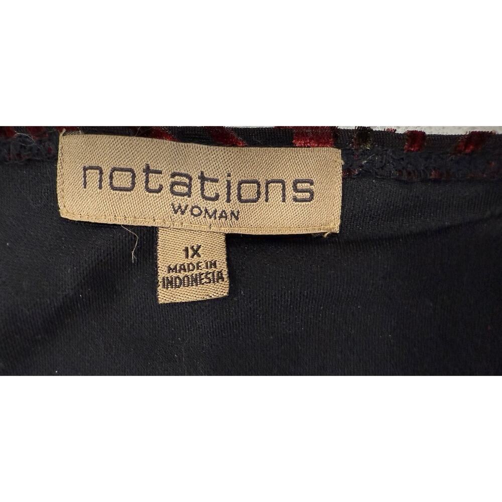 Notations Velvet Burnout Blouse 1X Black Red Paisley Buckle Detail | Holiday Top - Picture 7 of 9